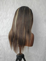 {DERNIÈRE-PIÈCE-EN-LIQUIDATION} Perruque Frontale Yaki Highlight en Cheveux Naturels Bruts avec Dentelle HD 13x6