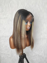 {DERNIÈRE-PIÈCE-EN-LIQUIDATION} Perruque Frontale Yaki Highlight en Cheveux Naturels Bruts avec Dentelle HD 13x6