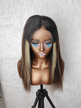 {DERNIÈRE-PIÈCE-EN-LIQUIDATION} Perruque Frontale Yaki Highlight en Cheveux Naturels Bruts avec Dentelle HD 13x6
