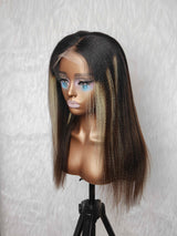 {DERNIÈRE-PIÈCE-EN-LIQUIDATION} Perruque Frontale Yaki Highlight en Cheveux Naturels Bruts avec Dentelle HD 13x6