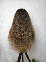 13x6 Knot-Free/9x6 Drawstring Human Hair Champagne Frost Curls Wig