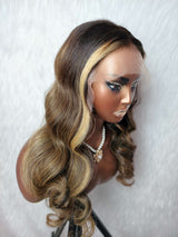 13x6 Knot-Free/9x6 Drawstring Human Hair Caramel Mocha Highlight Body Wave Wig