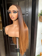 Perruque brésilienne droite colorée Ombré 13x4|13X6 en cheveux humains avec lace frontale