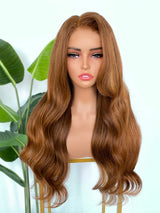 [SalonLux] Perruque Frontale en Dentelle HD 13x4 avec Cheveux Humains Ondulés, Prédécoupée, Roux avec Mèches Claires