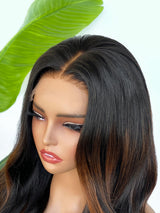 [SalonLux] Perruque Frontale en Cheveux Humains, Dentelle HD 13x4, Ondulée, Pré-épilée, avec Mèches Faits Saillants