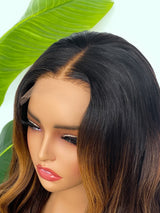 [SalonLux] Perruque Lace Front à Ondulations, Mèches Blanches, Cheveux Humains, Pré-épilée, Dentelle HD 13x4