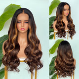 [SalonLux] Perruque Lace Front à Ondulations, Mèches Blanches, Cheveux Humains, Pré-épilée, Dentelle HD 13x4