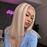 Perruque Lace Front 13x4 Cheveux Humains Lisse Courte Bob Balayage Blonde 613
