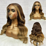 [SalonLux] Perruque frontale en cheveux humains pré-épilés 13x6 avec reflets ombrés et dentelle Skin Melt