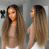 13x6 Knot-Free/9x6 Drawstring Human Hair Champagne Frost Curls Wig