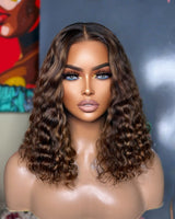 Perruque Ombre Bob Ondulée Mèche Faite de Cheveux Humains, Pré-Épilée à 250%, Perruque Lace Front