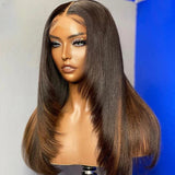 Perruque 13X6 Lace Front en cheveux humains superposés Yaki avec mèches