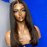 Perruque 13X6 Lace Front en cheveux humains superposés Yaki avec mèches