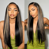Perruque Lace Front Droite Diva Ombré Balayage Pré-épilée en Cheveux Humains avec Mèches