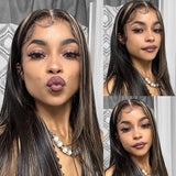 Perruque Lace Front Droite Diva Ombré Balayage Pré-épilée en Cheveux Humains avec Mèches