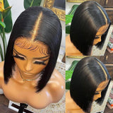 SANS NŒUDS - Perruque frontale bob en cheveux humains préeffilés avec dentelle fondue 13x6