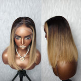 13x6 Knot-Free/9x6 Drawstring Human Hair Honey Latte Ombre Straight Bob Wig