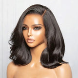 Perruque Bob Lace Frontal Cheveux Humains, Fausses Racines, Raie Libre, Pré-épilée, Yaki Marron Clair