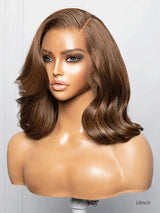 Perruque Bob Lace Frontal Cheveux Humains, Fausses Racines, Raie Libre, Pré-épilée, Yaki Marron Clair