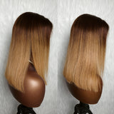 13x6 Knot-Free/9x6 Drawstring Human Hair Honey Mocha Ombre Straight Bob Lace Wig