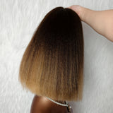13x6 Skin Melt Lace Fitted Cap Human Hair 250% Ombre Highlight Kinky Straight Bob Wig
