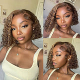 Imana | Perruque Bob bouclée Highlight en cheveux humains vierges 13x6 avec dentelle frontale