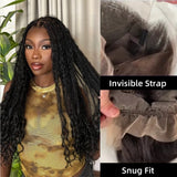 Perruque bandeau invisible en dentelle complète tressée avec tresses sans nœuds bohèmes en mélange de cheveux humains