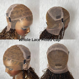 Perruque en cheveux humains mélangés, tressés sans nœuds (Boho Knotless Braids) style tresses africaines ombrées marron, avec bonnet complet en dentelle et sangles invisibles