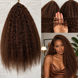 Extensions de Cheveux Humains Raides Crépu Marron Tressés au Crochet Plume Douce
