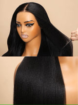 SANS NŒUDS - Perruque frontale en cheveux humains pré-épilés 13x6 en dentelle fondue sur la peau | Yaki léger