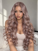 13x4/13x6 Dusty Rose Blonde Human Hair Wavy Lace Frontal Wig