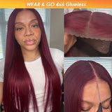 {50 % de réduction} Perruque Lace Front 5x5 Pré-coupée 99J Bordeaux Sans Colle Cheveux Humains