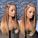 Perruque Lace Front Cheveux Humains Ombrés Marron à Blond Miel avec Mèches 13x4|13x6