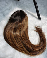 Perruque Lace Front Droite Ombrée et Méchée, 13x6, Bonnet Ajusté, Sans Colle, Effet Peau Fondue