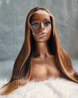 Perruque Lace Front Droite Ombrée et Méchée, 13x6, Bonnet Ajusté, Sans Colle, Effet Peau Fondue