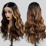 Péruque Lace Front 13x6 Sans Colle avec Bonnet Ajusté Effet Fondu Teintée Ombré avec Mèches Blanches