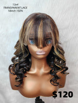{LAST-PIECE-CLEARANCE} Perruque Lace Front 13X4 Transparente avec Frange en Cheveux Humains Mèches