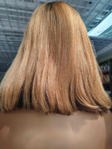 Perruque bob surlignée cheveux humains yaki pré-épilée densité 250% bretelles invisibles dentelle 360 pré-coupée