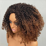 Demi-perruque bouclée 3 en 1 avec cordon de serrage, perruque en cheveux humains sans colle, bouclée et crépue, effet ombré