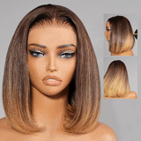 13x6 Bonnet en dentelle indétectable Cheveux humains 250% Perruque Bob Ombré avec mèches