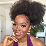Demi-perruque réversible avec cordon de serrage, cheveux humains crépus afro, sans colle