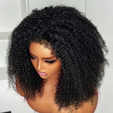 Demi-perruque 3 en 1 à cordon, bouclée kinky avec bord frisé, perruque en cheveux naturels sans colle