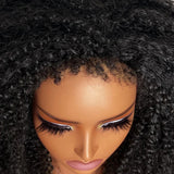 Demi-perruque 3 en 1 à cordon, bouclée kinky avec bord frisé, perruque en cheveux naturels sans colle