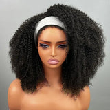 Demi-perruque 3 en 1 à cordon, bouclée kinky avec bord frisé, perruque en cheveux naturels sans colle