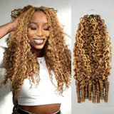 Extensions de cheveux humains frisés birmans tressés au crochet plume douce avec mèches