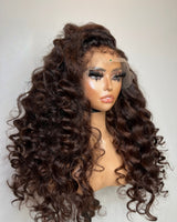 Perruque Glam Yaki Ondulée Cheveux Humains Bouclés Bord Sans Nœuds/Bonnet Ajusté 13x6