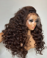 Perruque Glam Yaki Ondulée Cheveux Humains Bouclés Bord Sans Nœuds/Bonnet Ajusté 13x6
