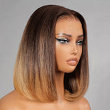13x6 Bonnet en dentelle indétectable Cheveux humains 250% Perruque Bob Ombré avec mèches