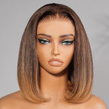 13x6 Bonnet en dentelle indétectable Cheveux humains 250% Perruque Bob Ombré avec mèches