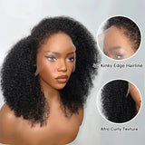 Perruque frontale en dentelle naturelle frisée/4C, bordure fondue sur la peau, cheveux afro crépus